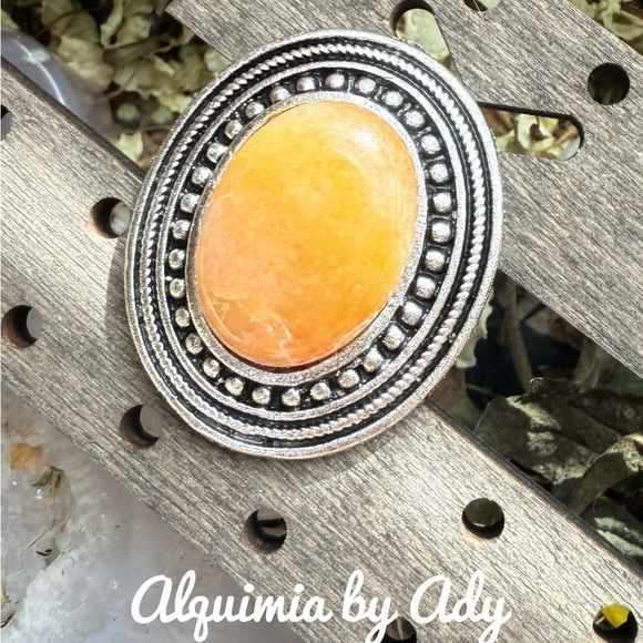 Yellow jade silver big adjustable ring - Picture 1 of 1